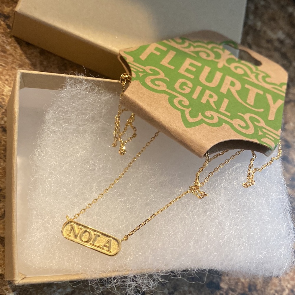 NWT NOLA New Orleans Tribute Engraved Plate Necklace, Gold by Fleurty Girl